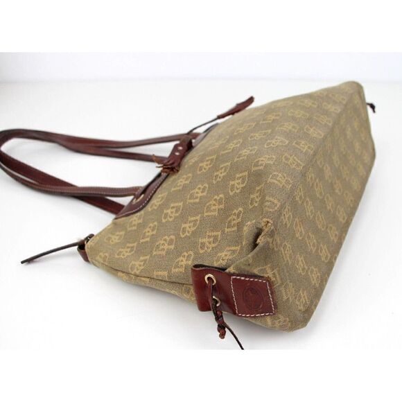 DOONEY & BOURKE DB CANVAS BROWN GENUINE LEATHER TRIM SHOULDER BAG TOTE HANDBAG - Picture 7 of 16